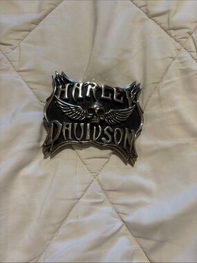 Harley-Davidson Silver Skull Wing Logo Belt Buckle